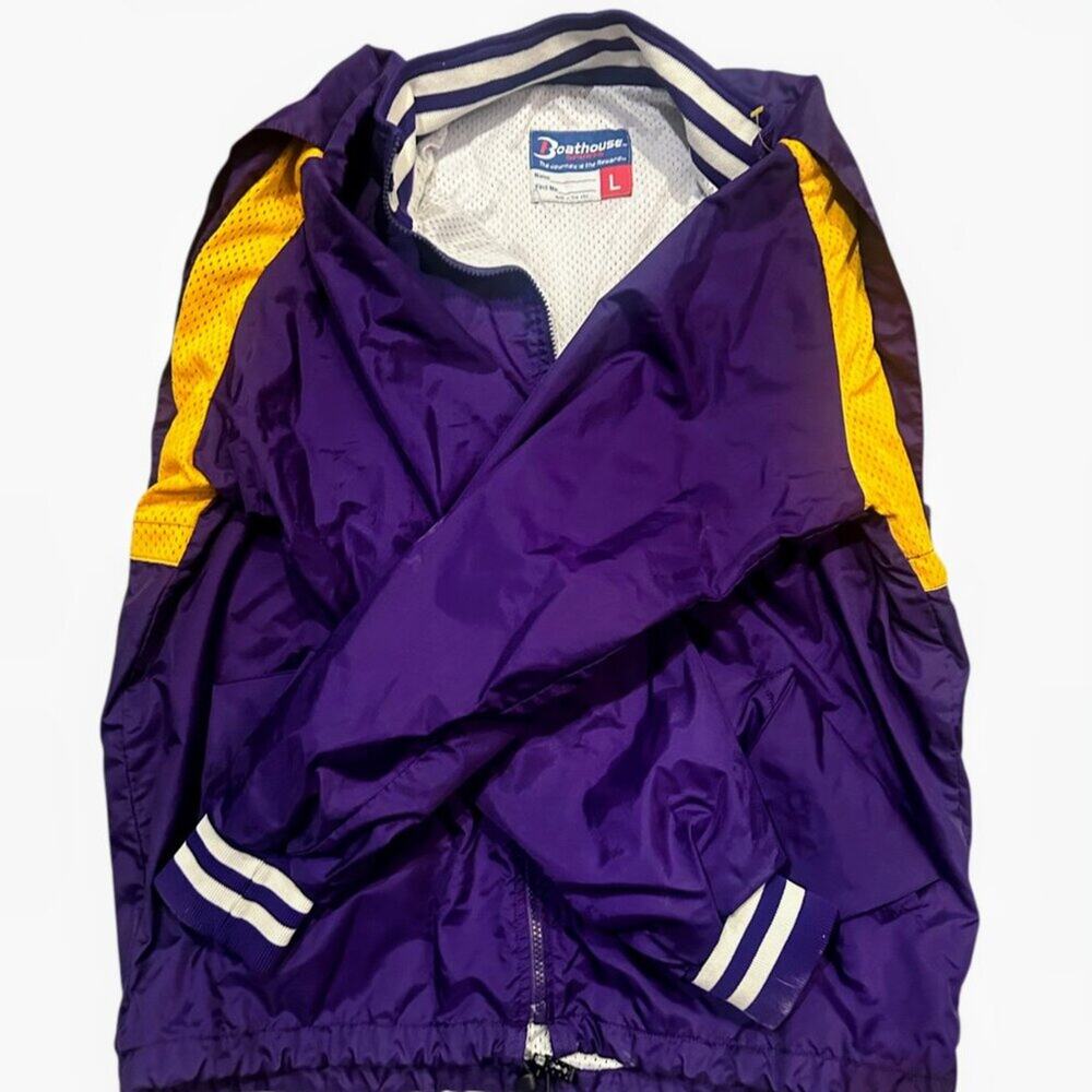 Vintage Boathouse Sports Windbreaker Jacket Polar Bears Purple Yellow USA Made L - Picture 2 of 7